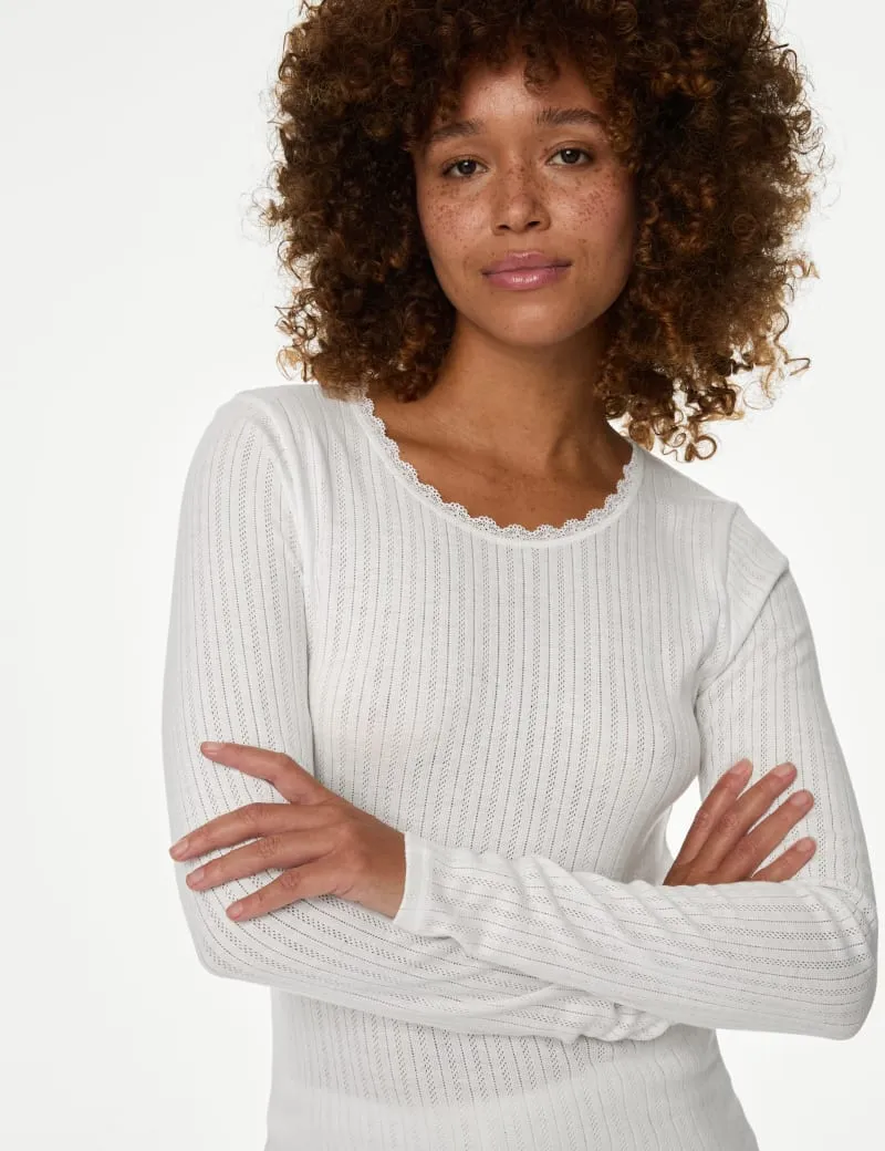 2pk Pointelle Thermal Long Sleeve Tops