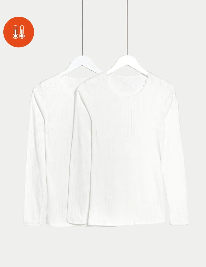 2pk Pointelle Thermal Long Sleeve Tops