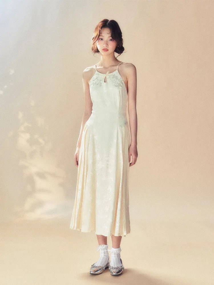 2Type Elegant Embroidery Long Bacl-Open Dress