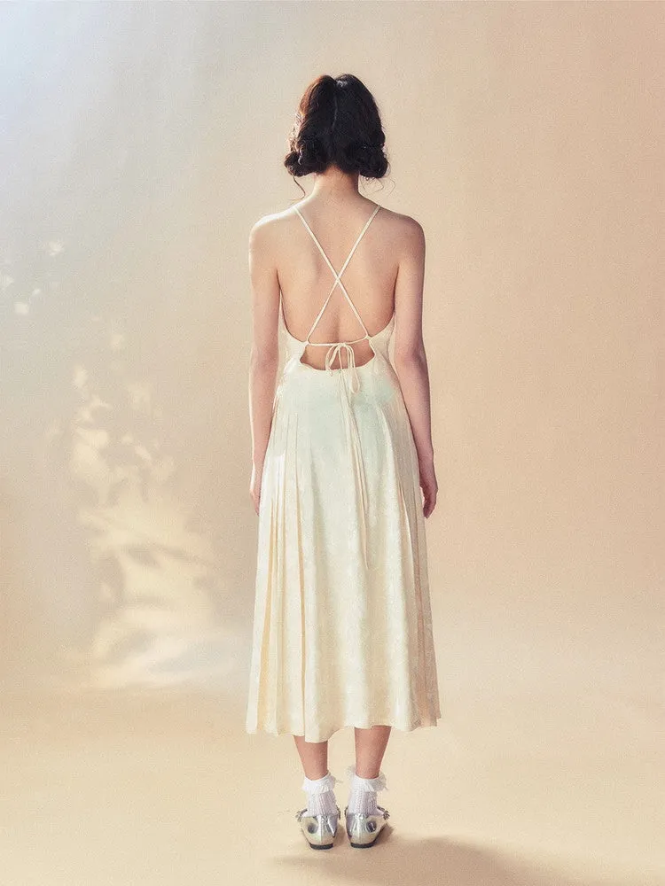 2Type Elegant Embroidery Long Bacl-Open Dress