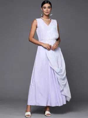 Ahalyaa Blue & White Floral Print Ethnic Maxi Dress with Attached Dupatta