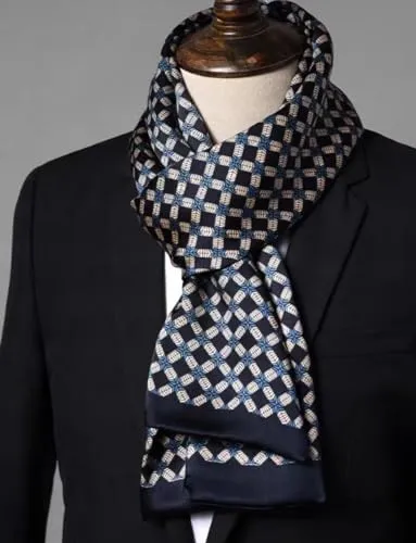 ANDANTINO 100% Silk Oblong Scarf for Men 61”*10.2” Double-Sided Thin Long Shawls for Head and Neck with Gift Packed (Beige & Black)