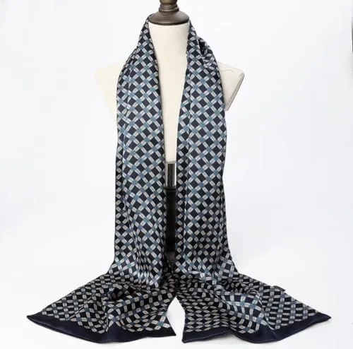 ANDANTINO 100% Silk Oblong Scarf for Men 61”*10.2” Double-Sided Thin Long Shawls for Head and Neck with Gift Packed (Beige & Black)