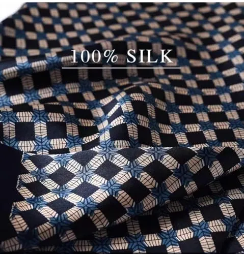 ANDANTINO 100% Silk Oblong Scarf for Men 61”*10.2” Double-Sided Thin Long Shawls for Head and Neck with Gift Packed (Beige & Black)