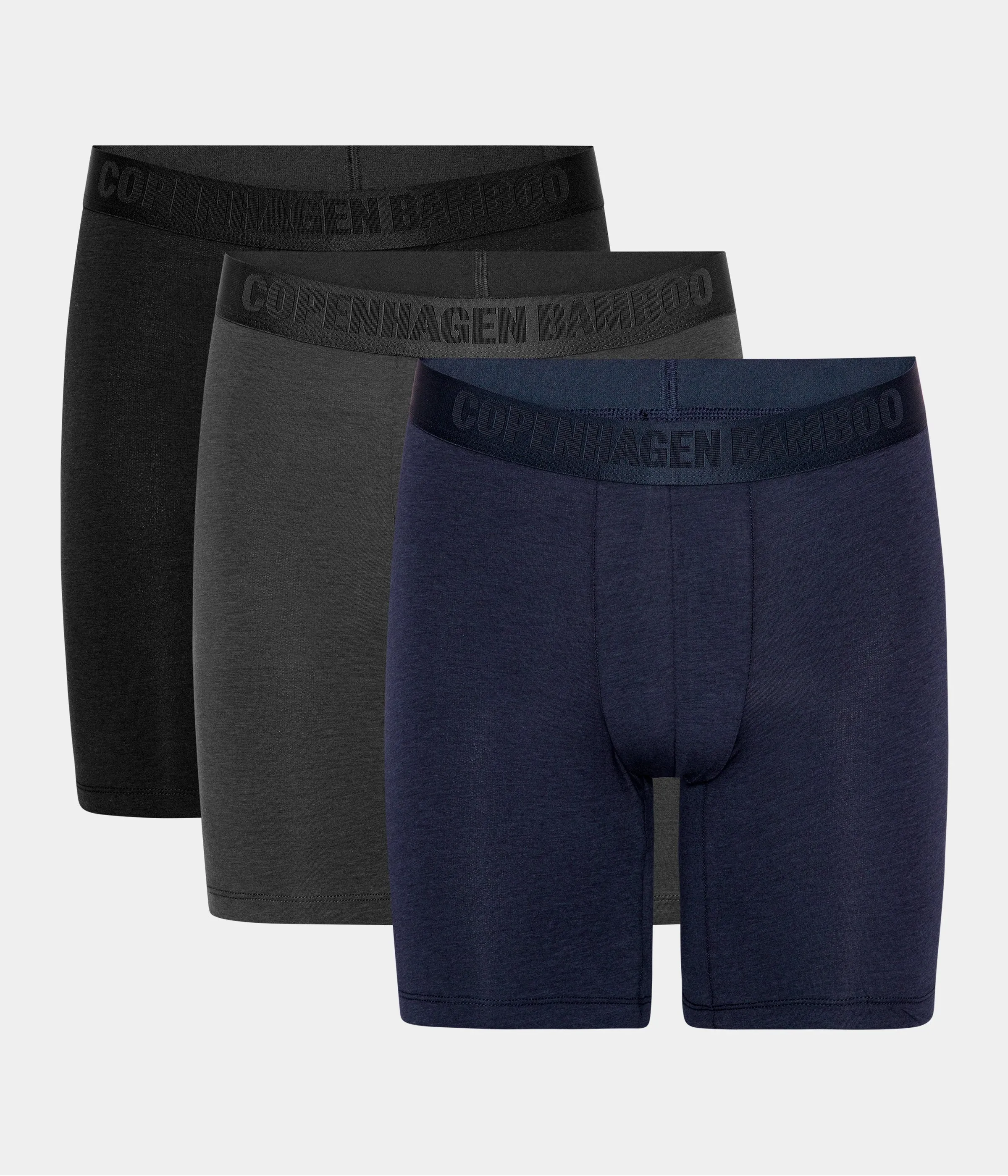 Bamboo trunks with long legs - 3 pack black - navy - grey