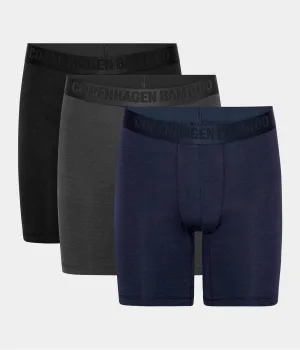 Bamboo trunks with long legs - 3 pack black - navy - grey