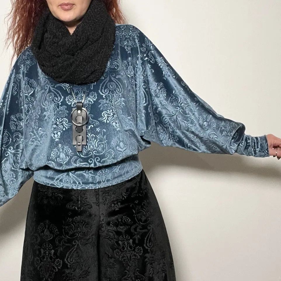 Batina Top - Luxe embossed velvet in steel blue