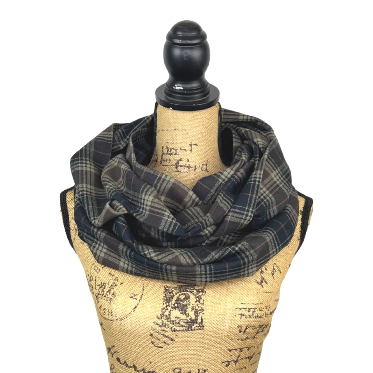Black, Brown, Creamy Tan and Rust Red Luxe Collection Plaid Infinity and Blanket Scarves