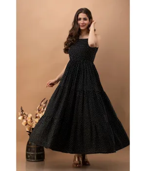 Black Fit and Flare Polka Dot Maxi dress