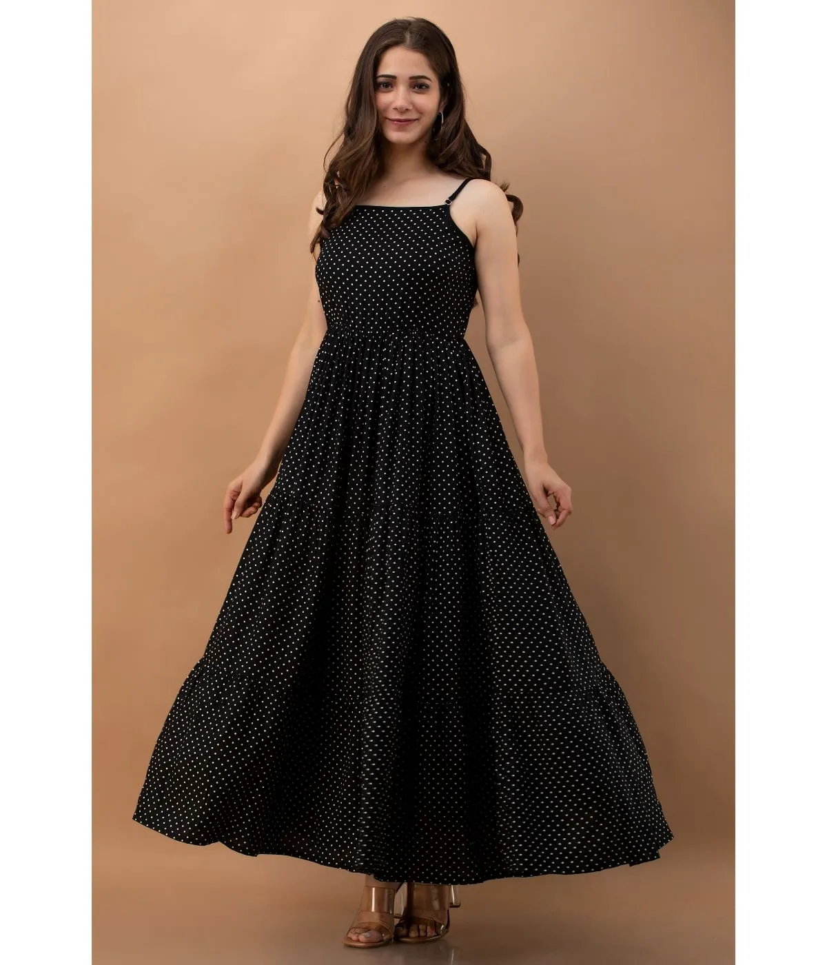 Black Fit and Flare Polka Dot Maxi dress
