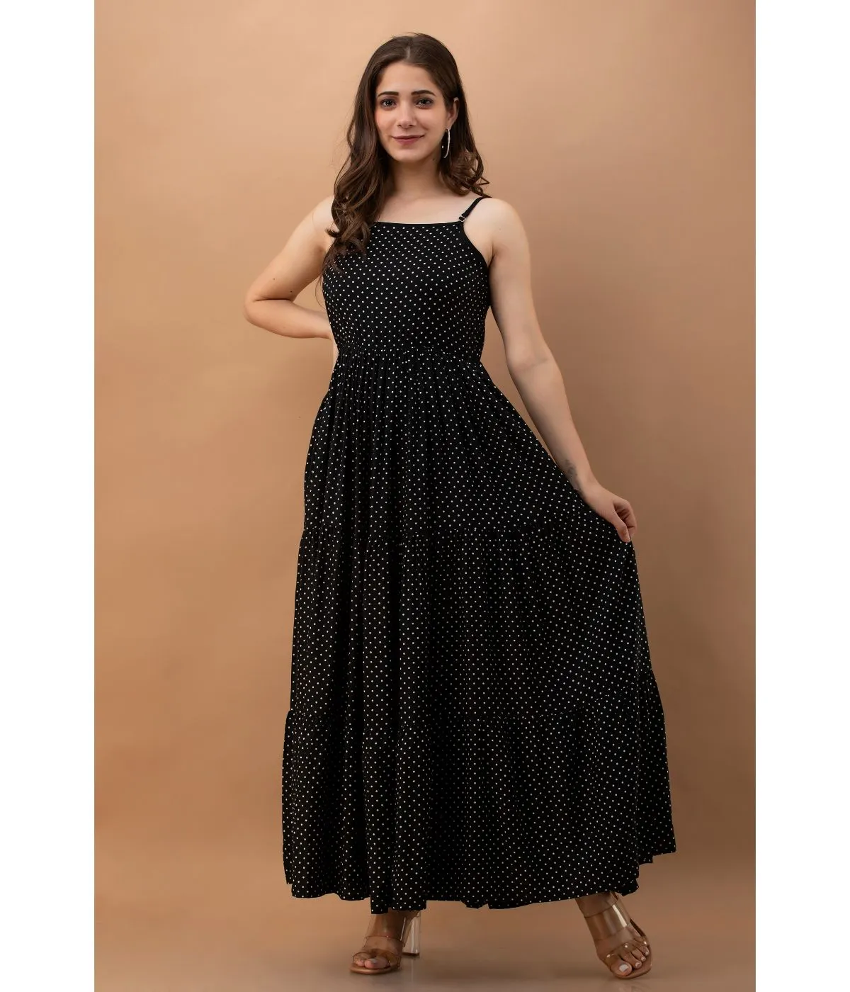 Black Fit and Flare Polka Dot Maxi dress