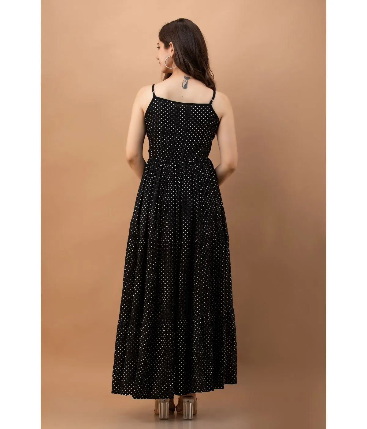 Black Fit and Flare Polka Dot Maxi dress