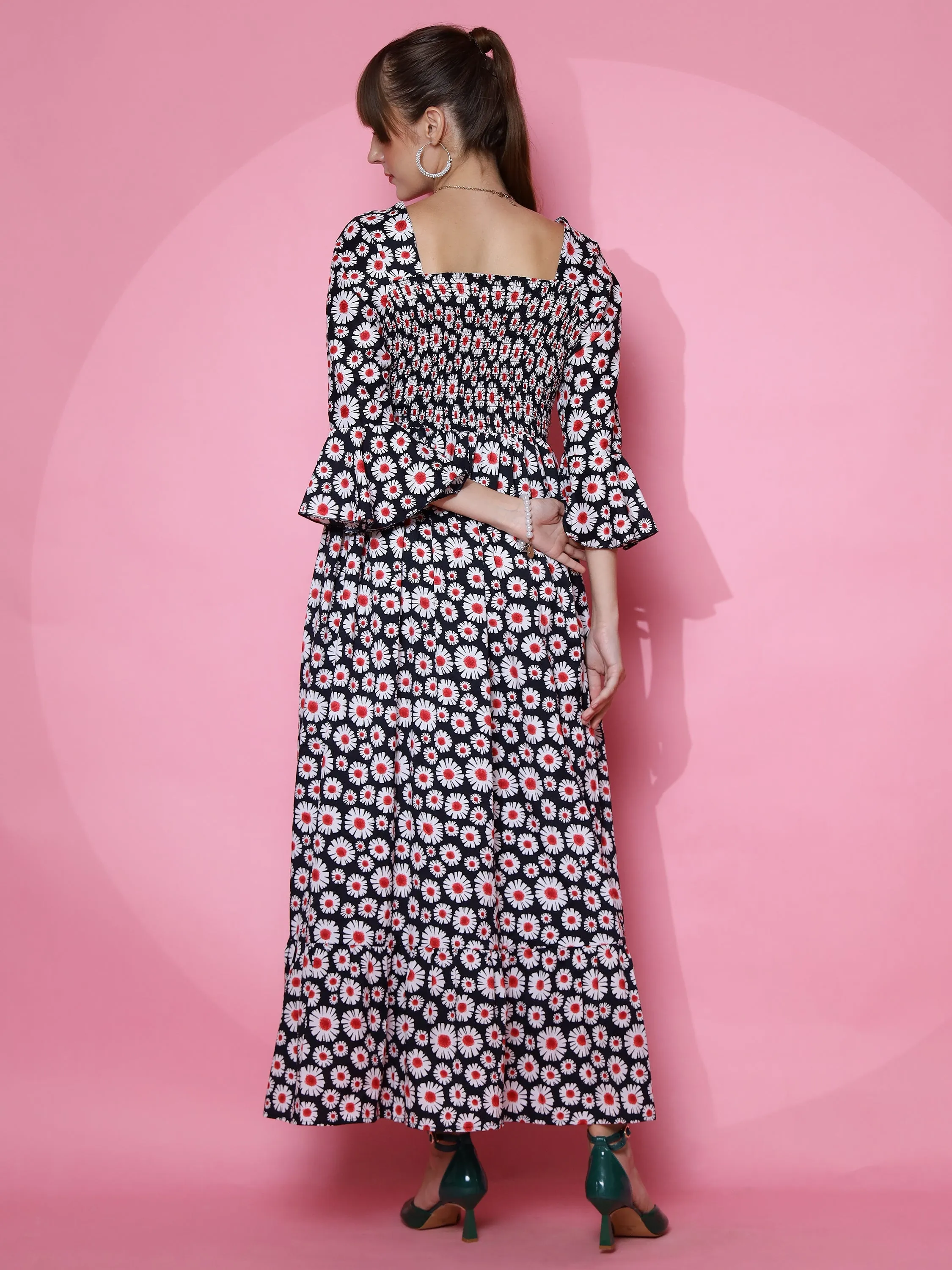 Black Fit and Flared Square Neck Maxi Dress