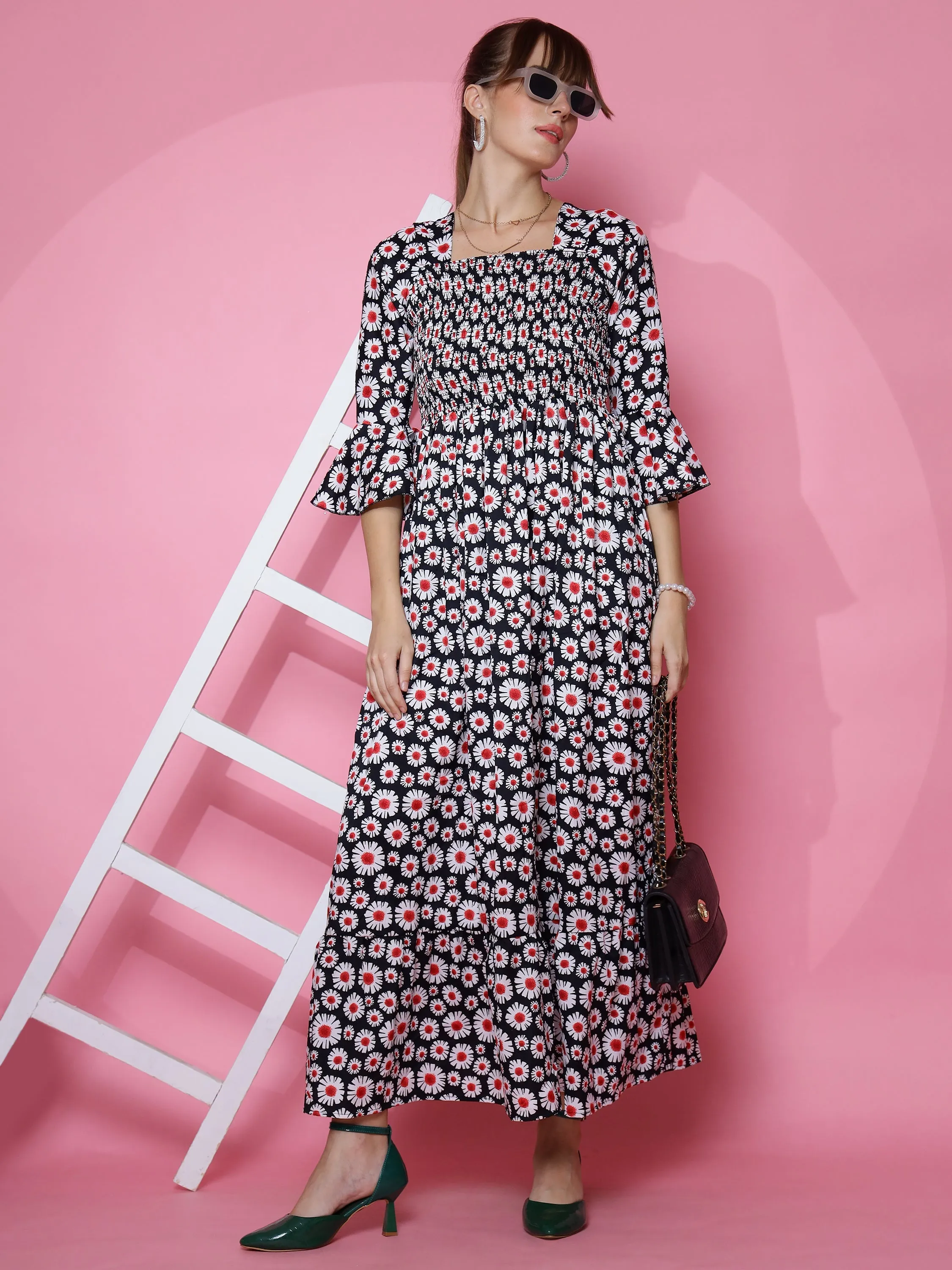Black Fit and Flared Square Neck Maxi Dress