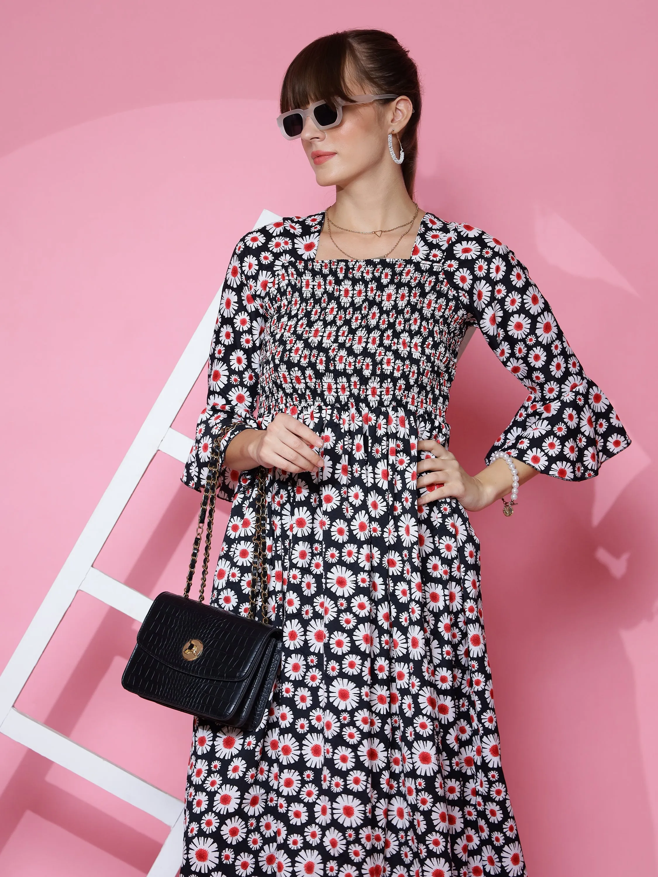 Black Fit and Flared Square Neck Maxi Dress