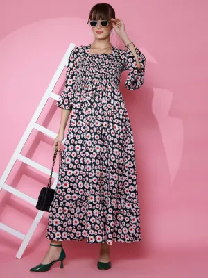 Black Fit and Flared Square Neck Maxi Dress