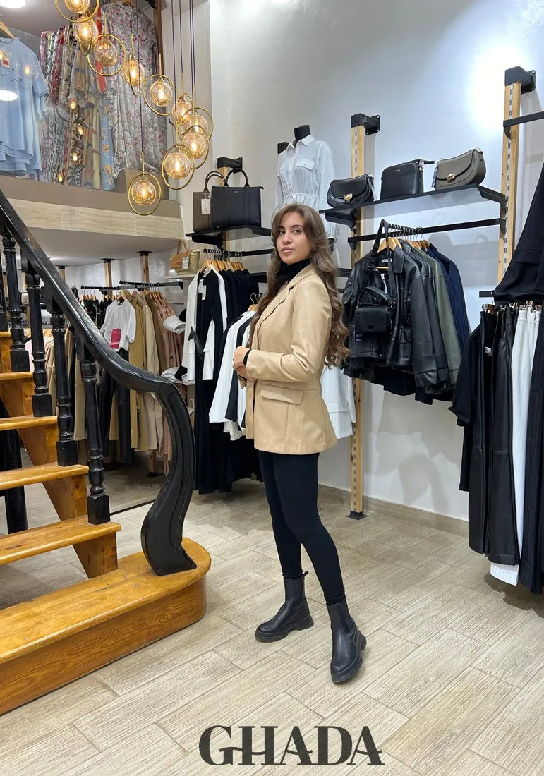 Blazer en simili-cuir beige