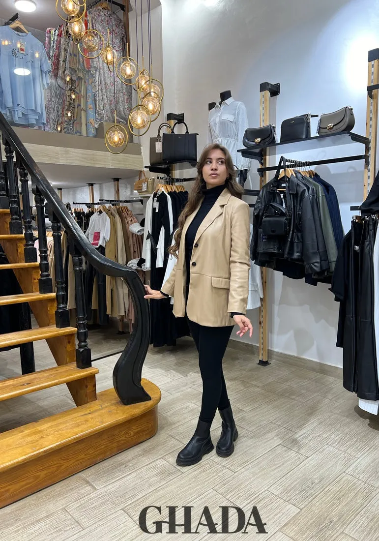 Blazer en simili-cuir beige