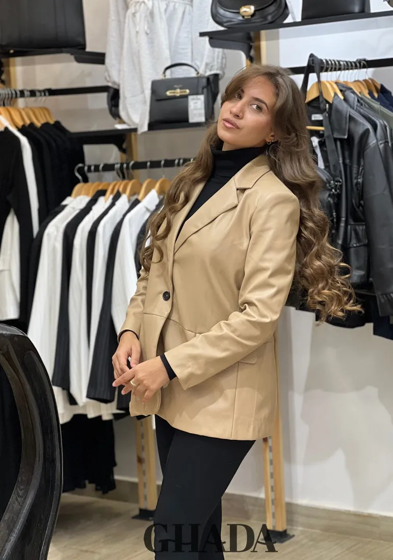 Blazer en simili-cuir beige