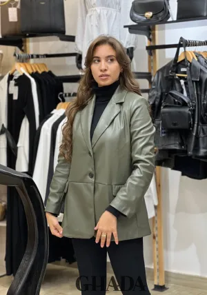 Blazer en simili-cuir vert kaki