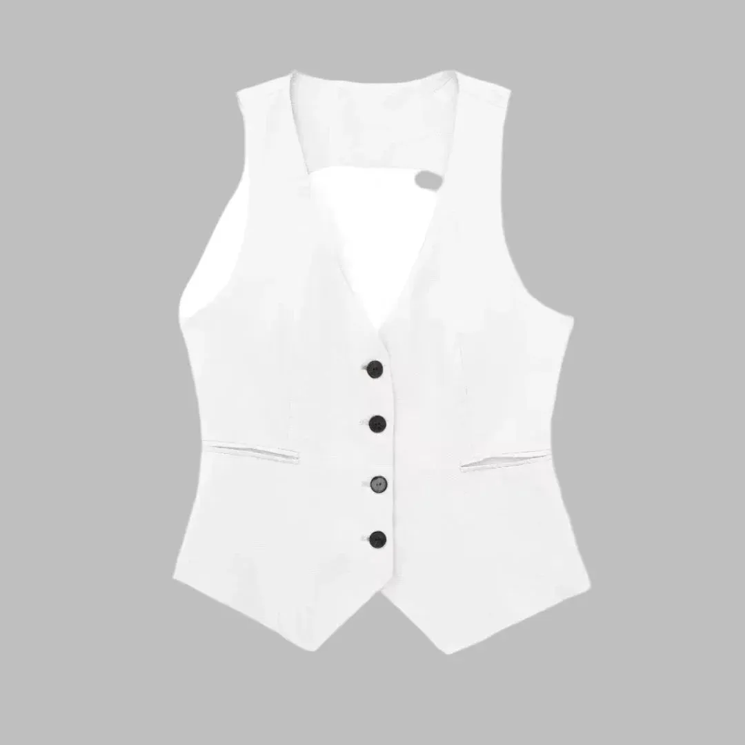 Bognar Gilet | Geschäftliches ärmelloses Vest mit V-Ausschnitt und Knöpfen für Damen