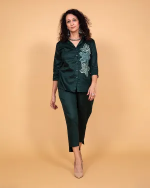 Bottle green embroidered coord set