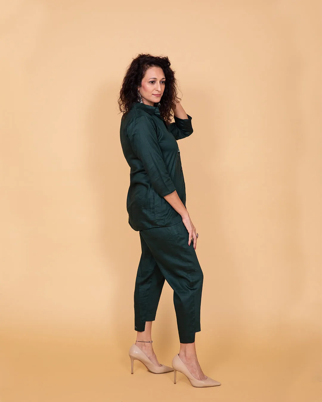 Bottle green embroidered coord set