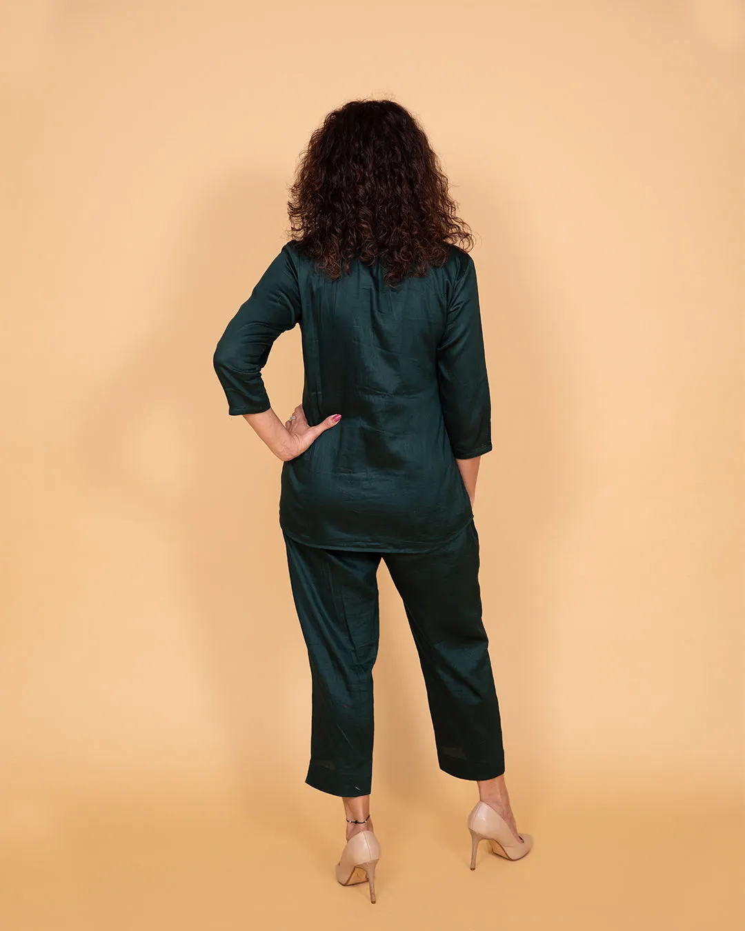 Bottle green embroidered coord set