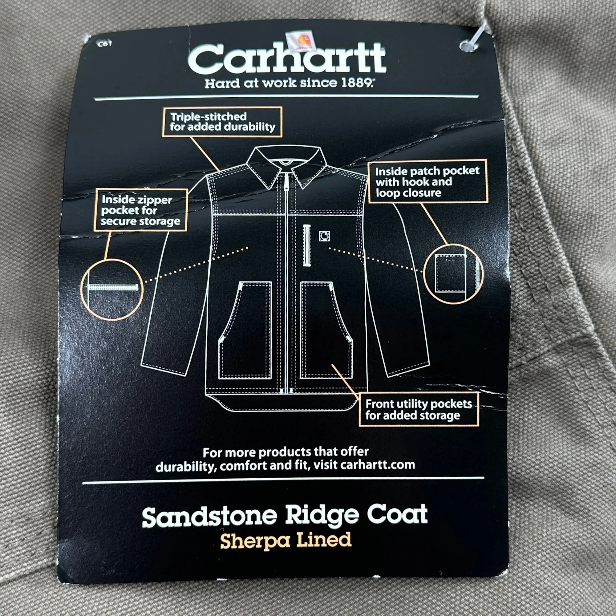 Carhartt C61 MUS (mushroom) Sherpa Lined Sandstone Ridge Coat NWT Medium