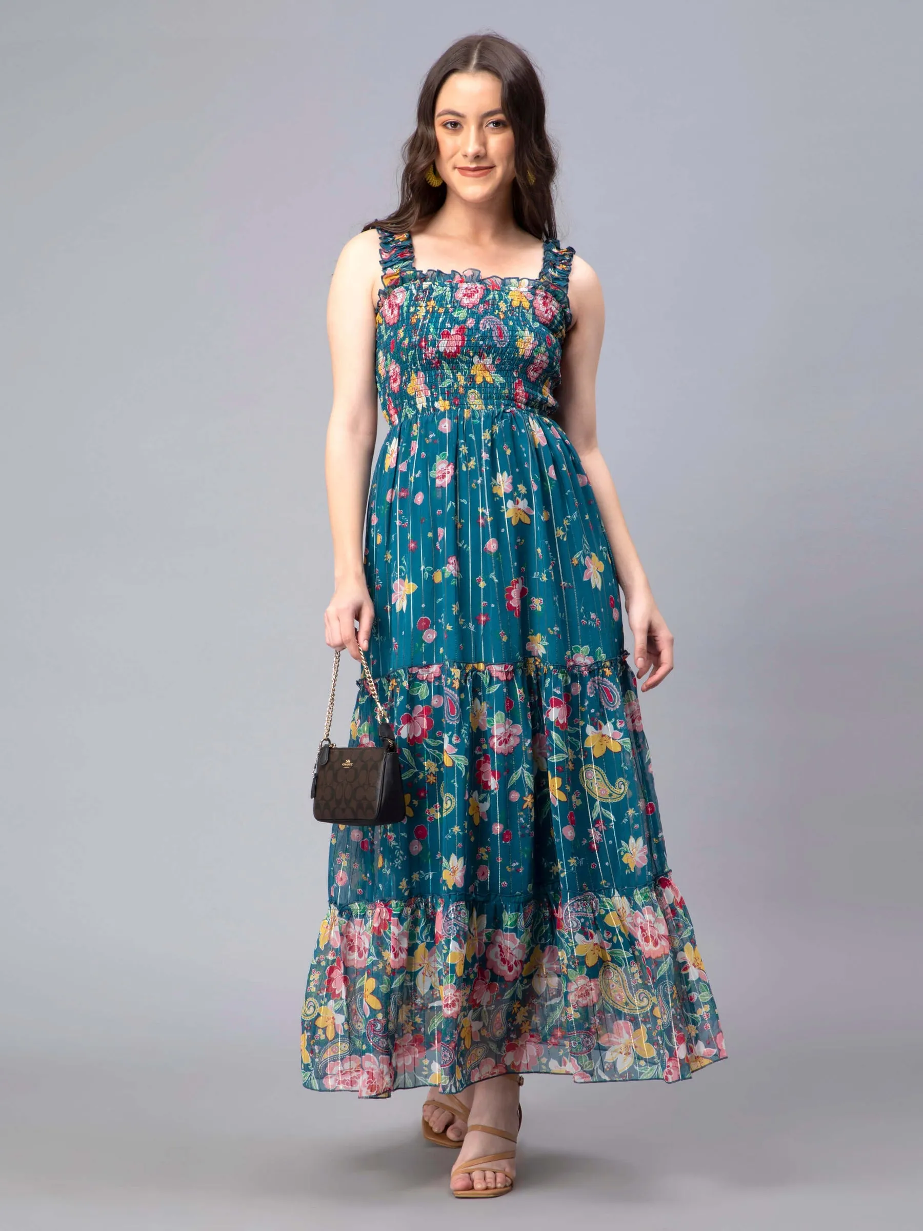 Celestial Verdant Elegance Sleeveless Floral Maxi Dress