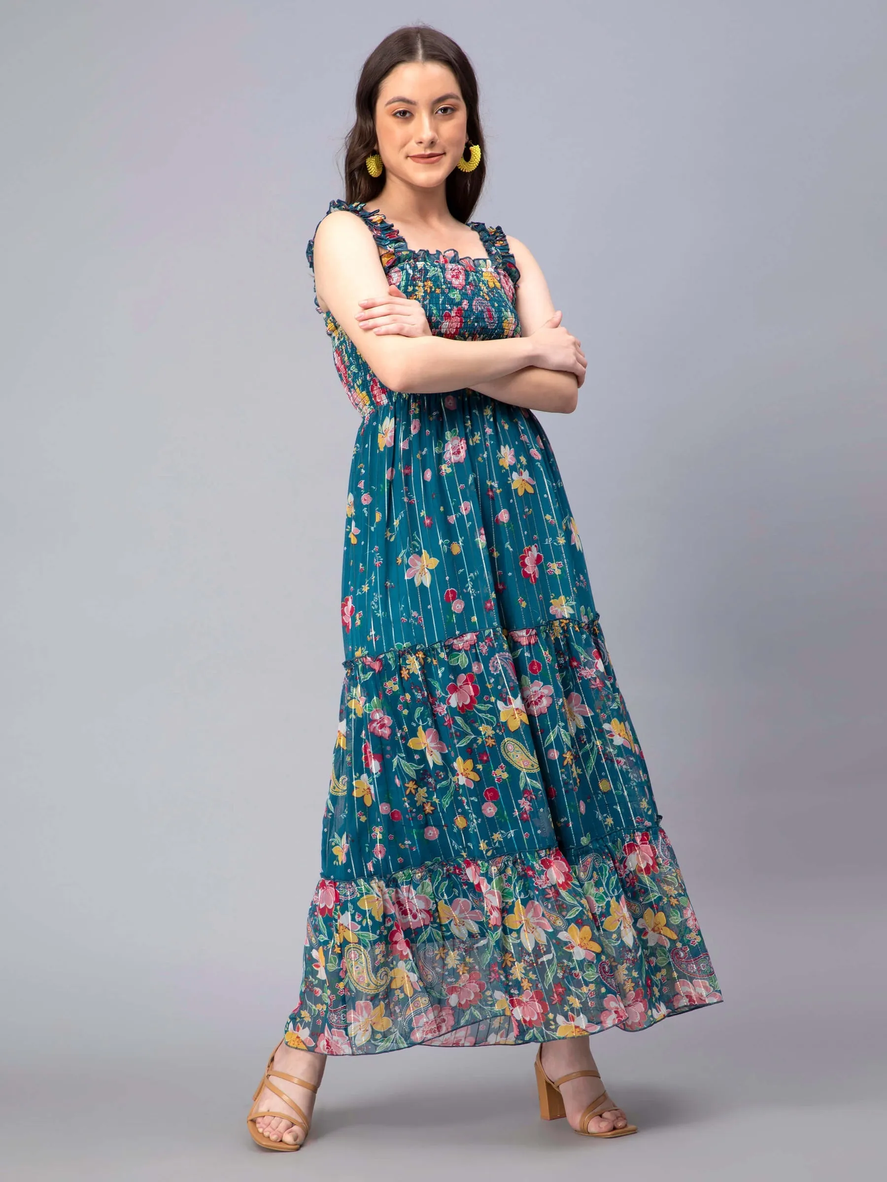 Celestial Verdant Elegance Sleeveless Floral Maxi Dress