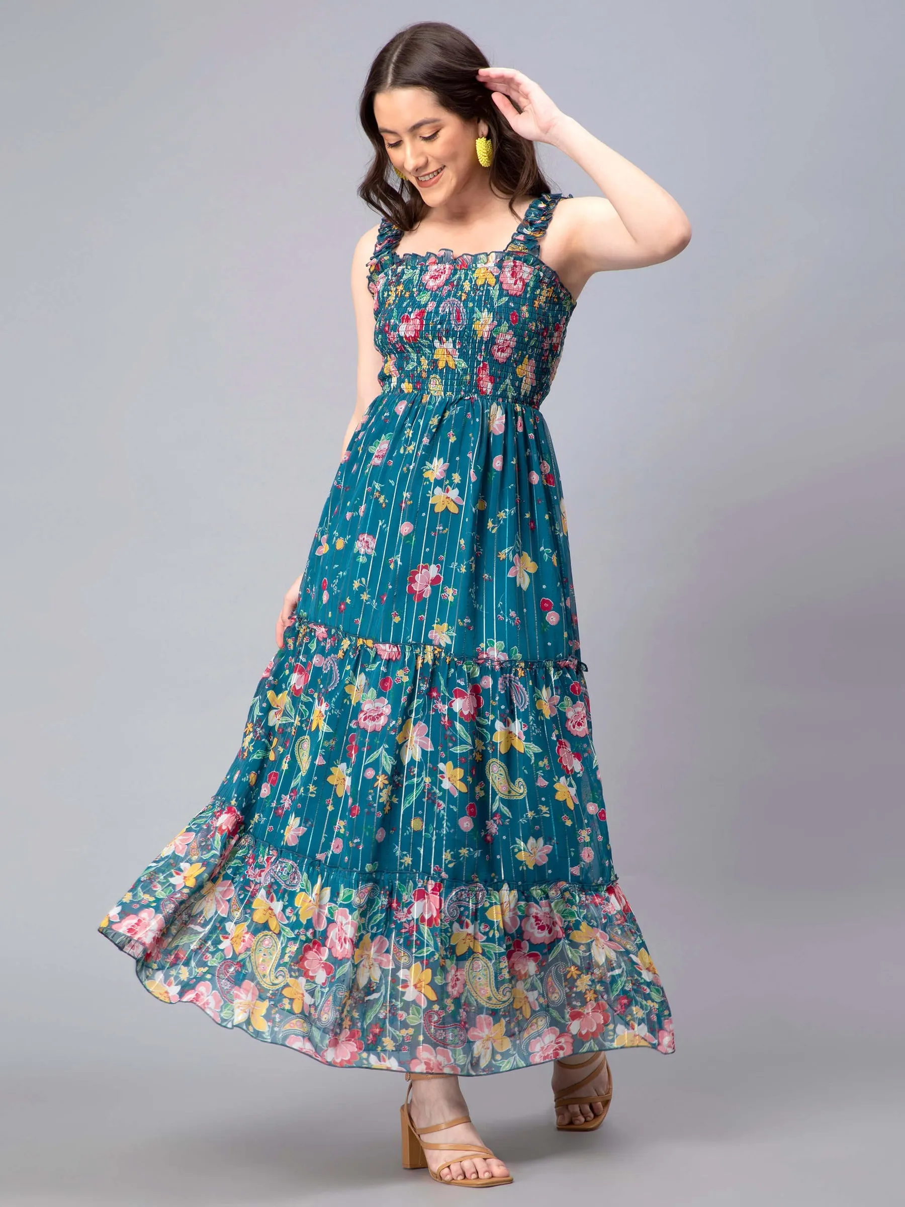 Celestial Verdant Elegance Sleeveless Floral Maxi Dress