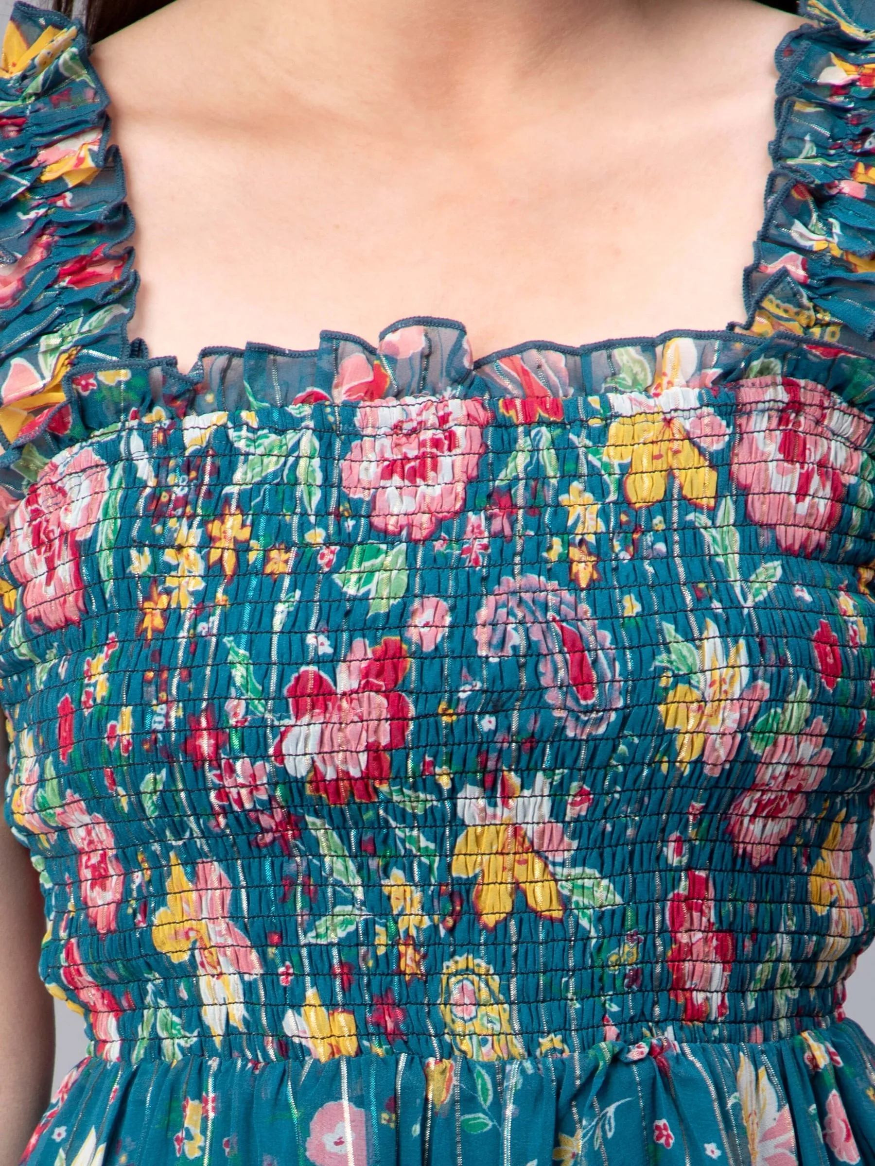 Celestial Verdant Elegance Sleeveless Floral Maxi Dress