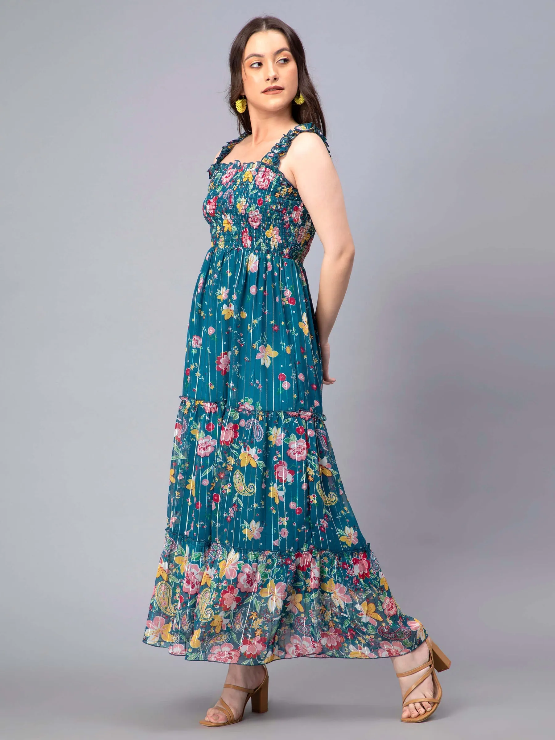 Celestial Verdant Elegance Sleeveless Floral Maxi Dress