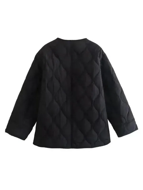 Chic Round Neck Women Quilted Coat