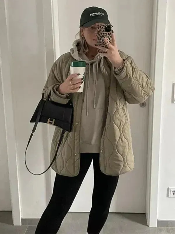 Chic Round Neck Women Quilted Coat