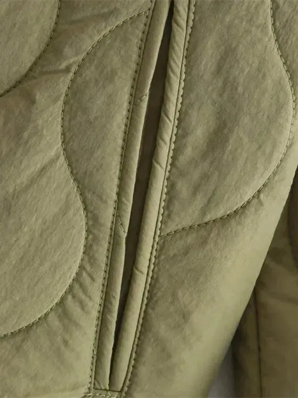 Chic Round Neck Women Quilted Coat