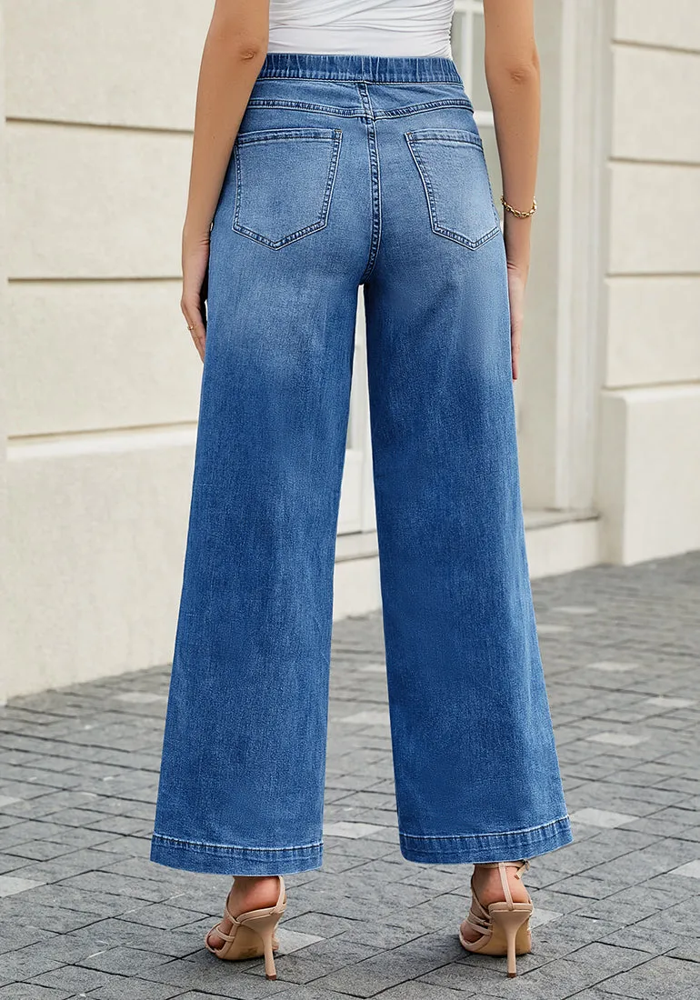 Classic Blue Women's Stretchy Pull On Jeans High Waisted Denim Pants
