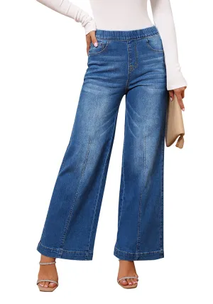 Classic Blue Women's Stretchy Pull On Jeans High Waisted Denim Pants