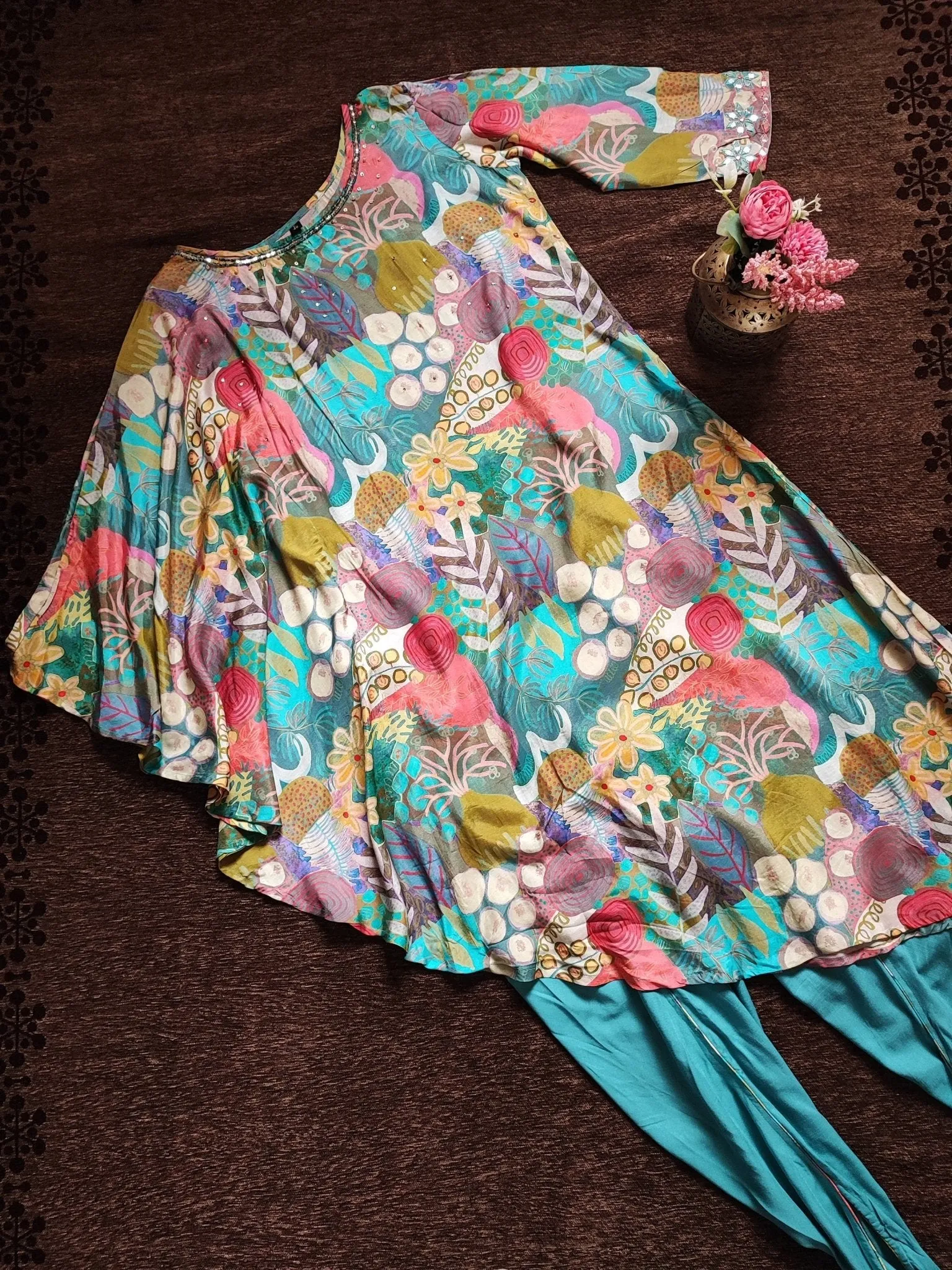 Co-ord set with one side kaftan. Dhoti pant and kurti set