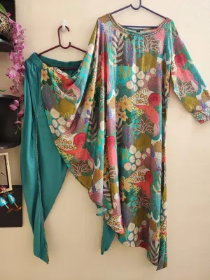 Co-ord set with one side kaftan. Dhoti pant and kurti set