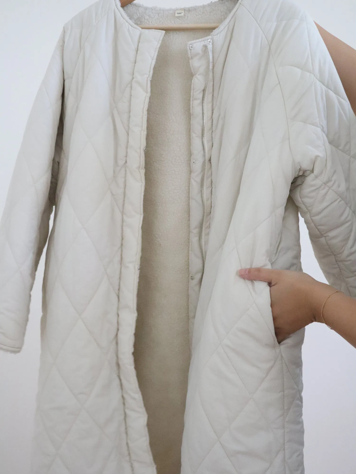 Cream Quilted Sherpa Coat