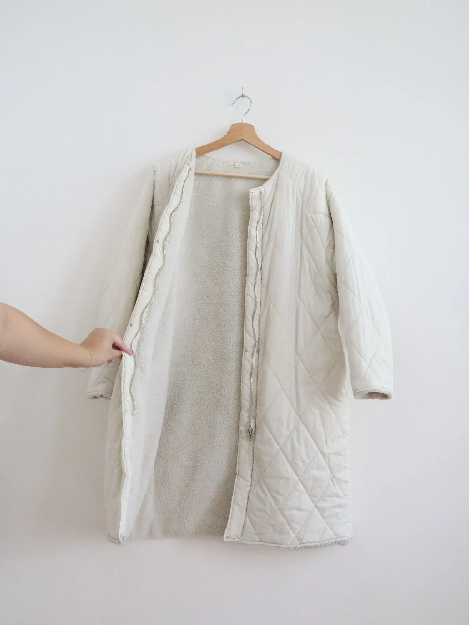 Cream Quilted Sherpa Coat
