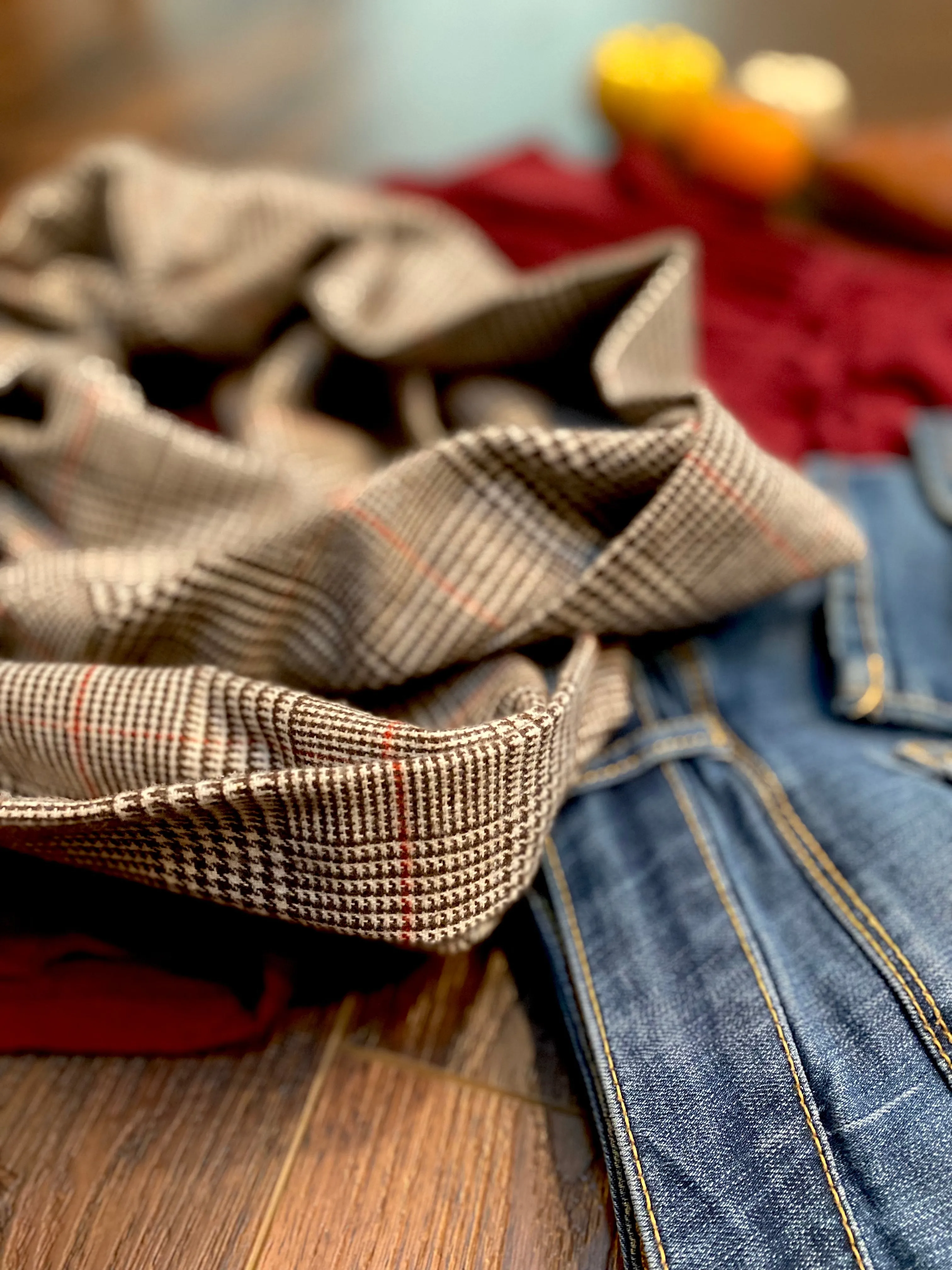 Dark Brown and Cream with Burnt Orange Glen Check Plaid Flannel Infinity or Blanket Scarf