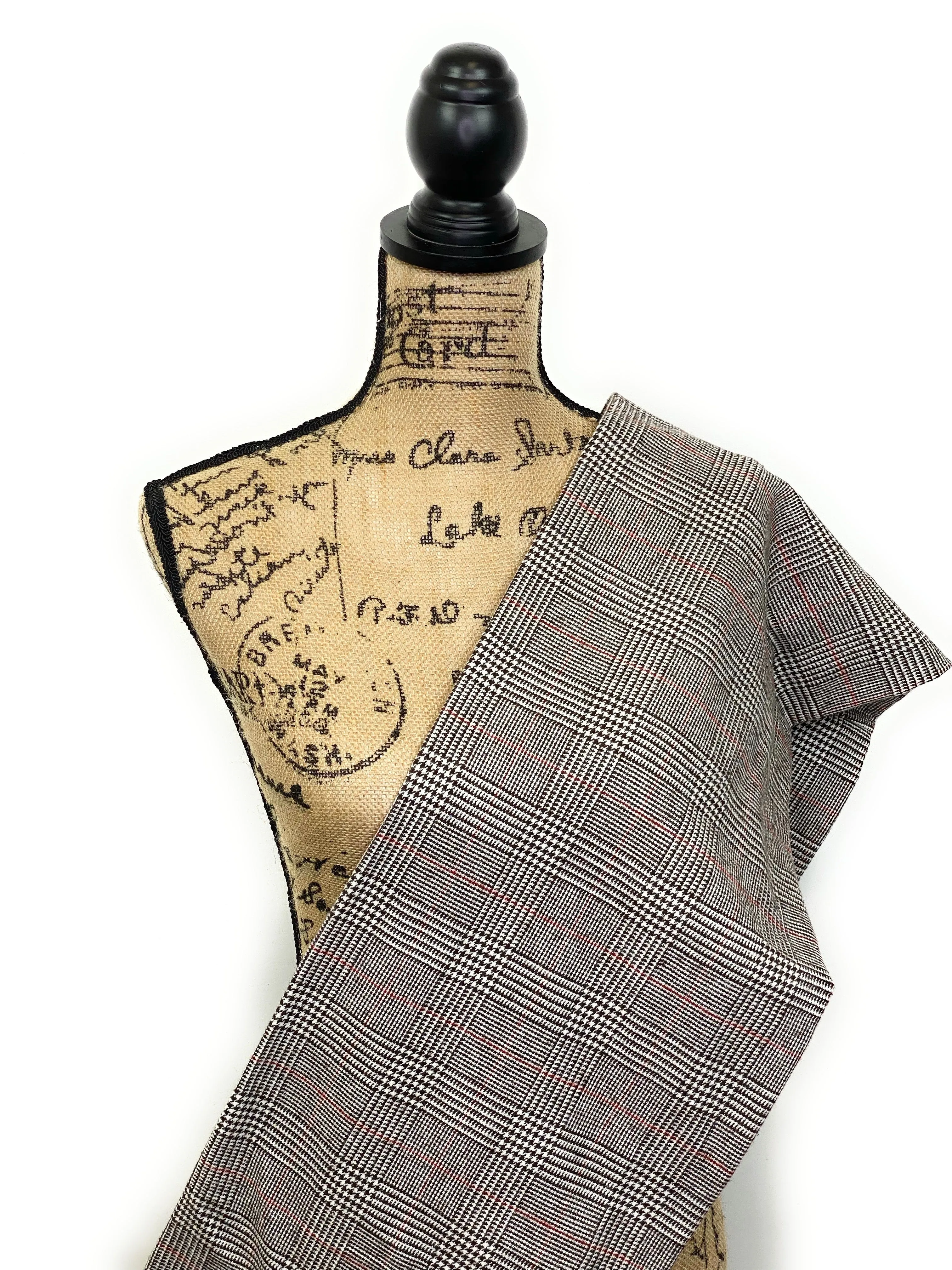 Dark Brown and Cream with Burnt Orange Glen Check Plaid Flannel Infinity or Blanket Scarf