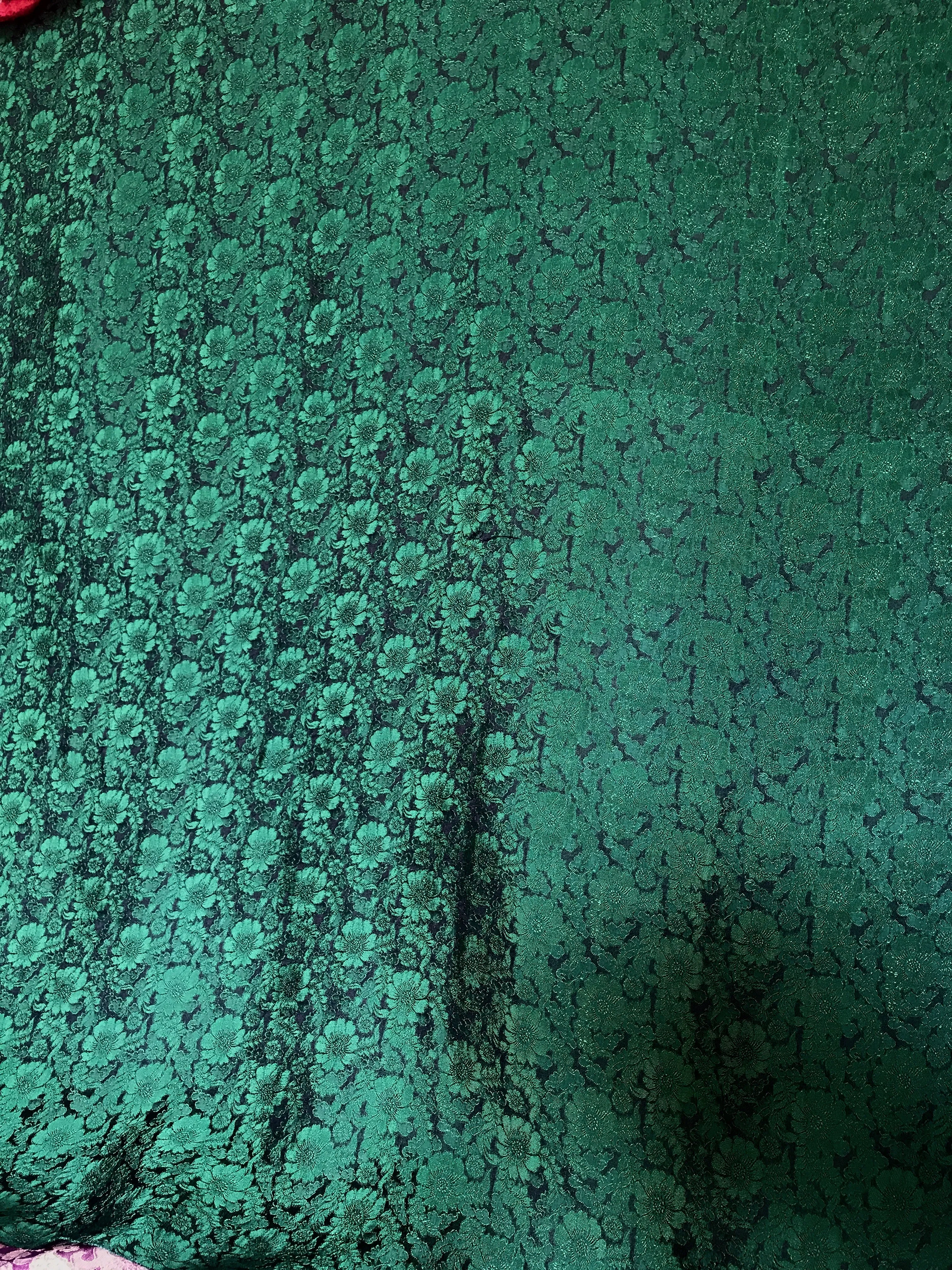Dark green silk with Daisy chrysanthemums - PURE MULBERRY SILK fabric by the yard -  Floral Silk -Luxury Silk - Natural silk - Handmade in VietNam