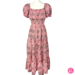 Deep Square Neck Maxi Dress Pinstripes and Roses