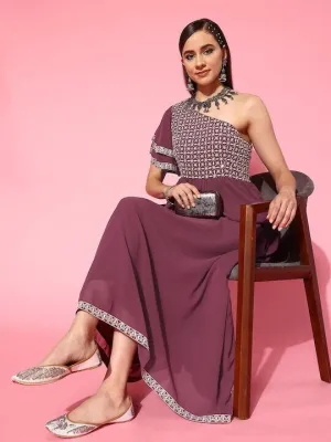 Designer Embroidered One Shoulder Indian Dress For Women