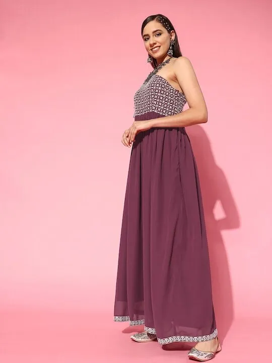 Designer Embroidered One Shoulder Indian Dress For Women