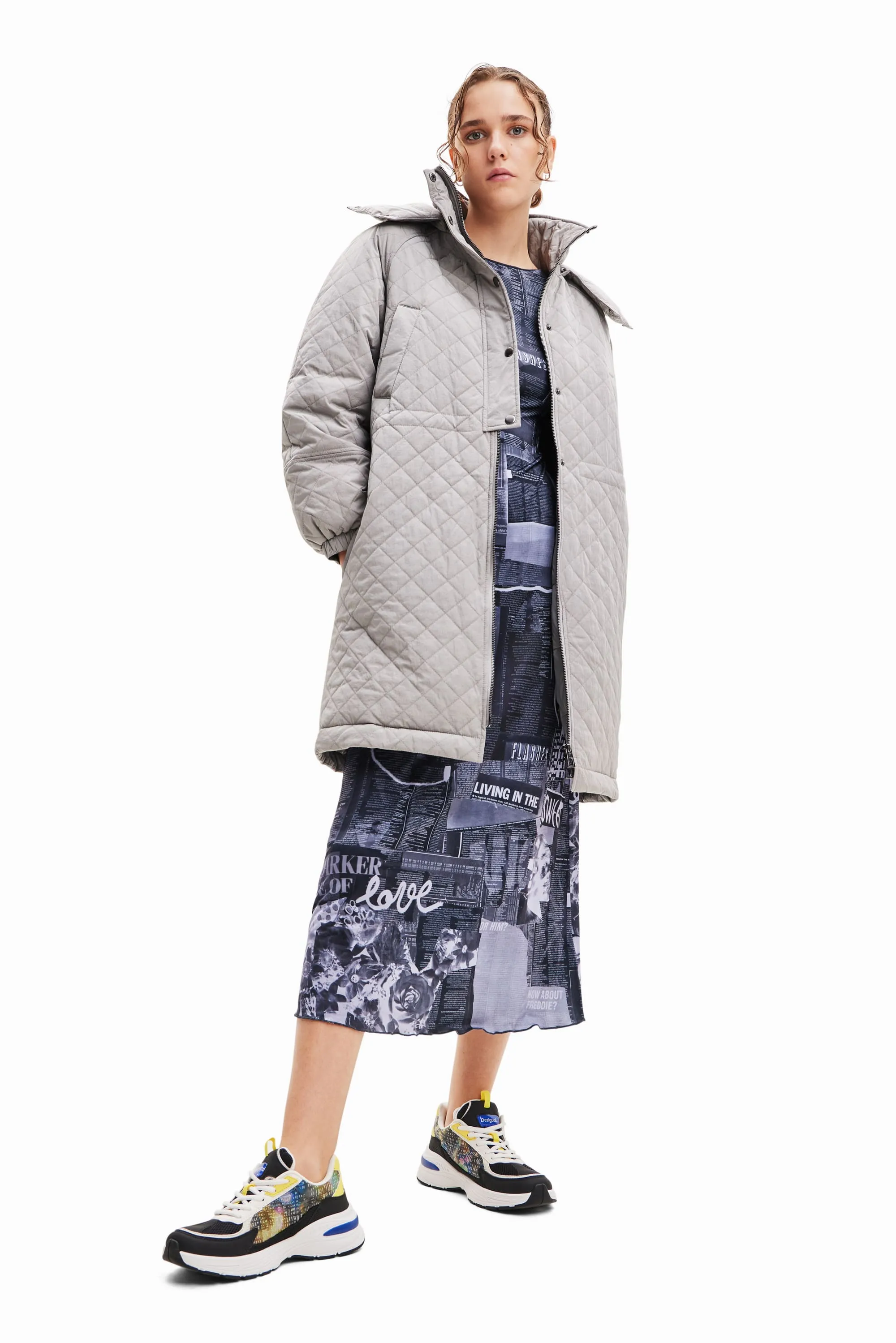 Desigual Padded Denmark Puff Sleeve Quilted Coat 23WWEW20